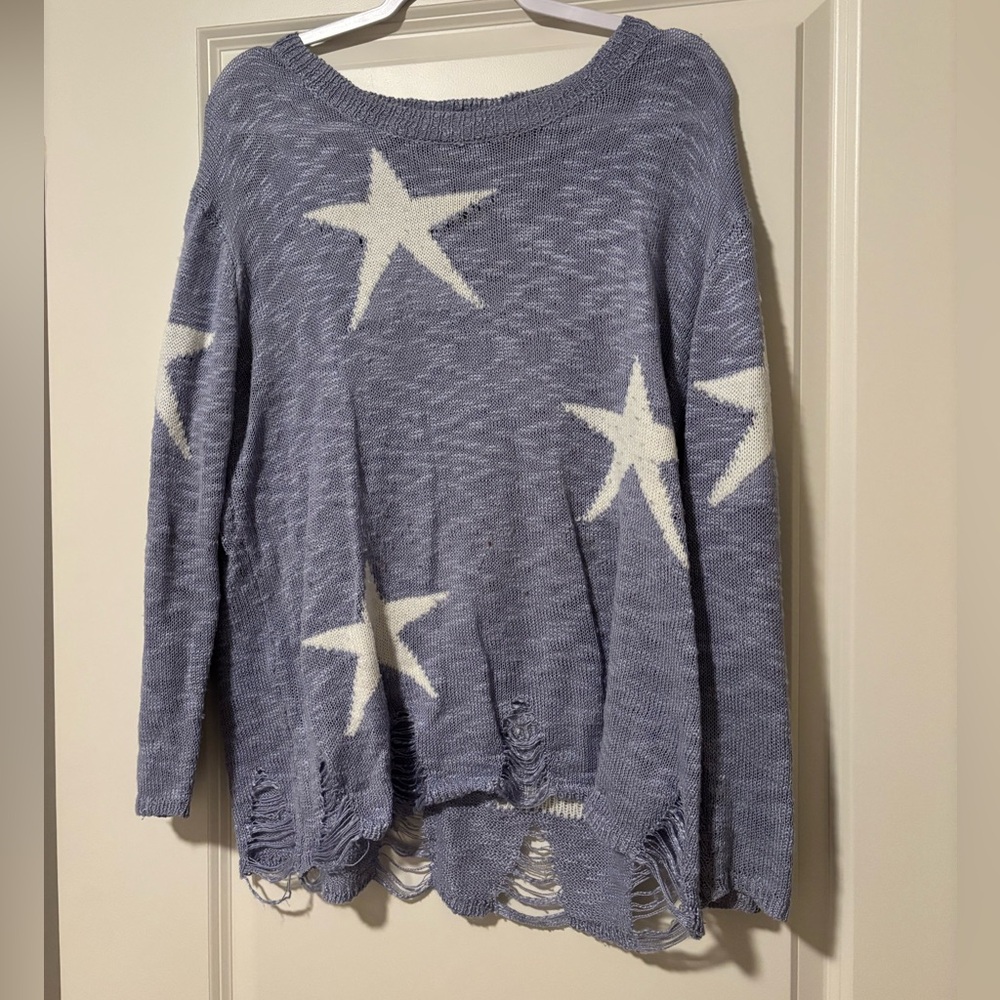 Davi & Dani Distressed Star Sweater